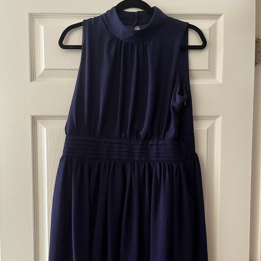 ModCloth Windy City High-Neck Chiffon Dress in Navy